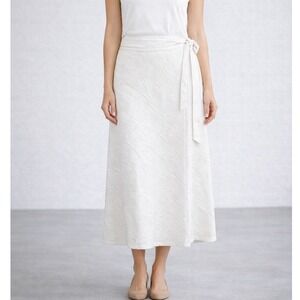 Adini Skirt Womens Cotton Embroidered Pleated Belted Minimalist One Size NWT